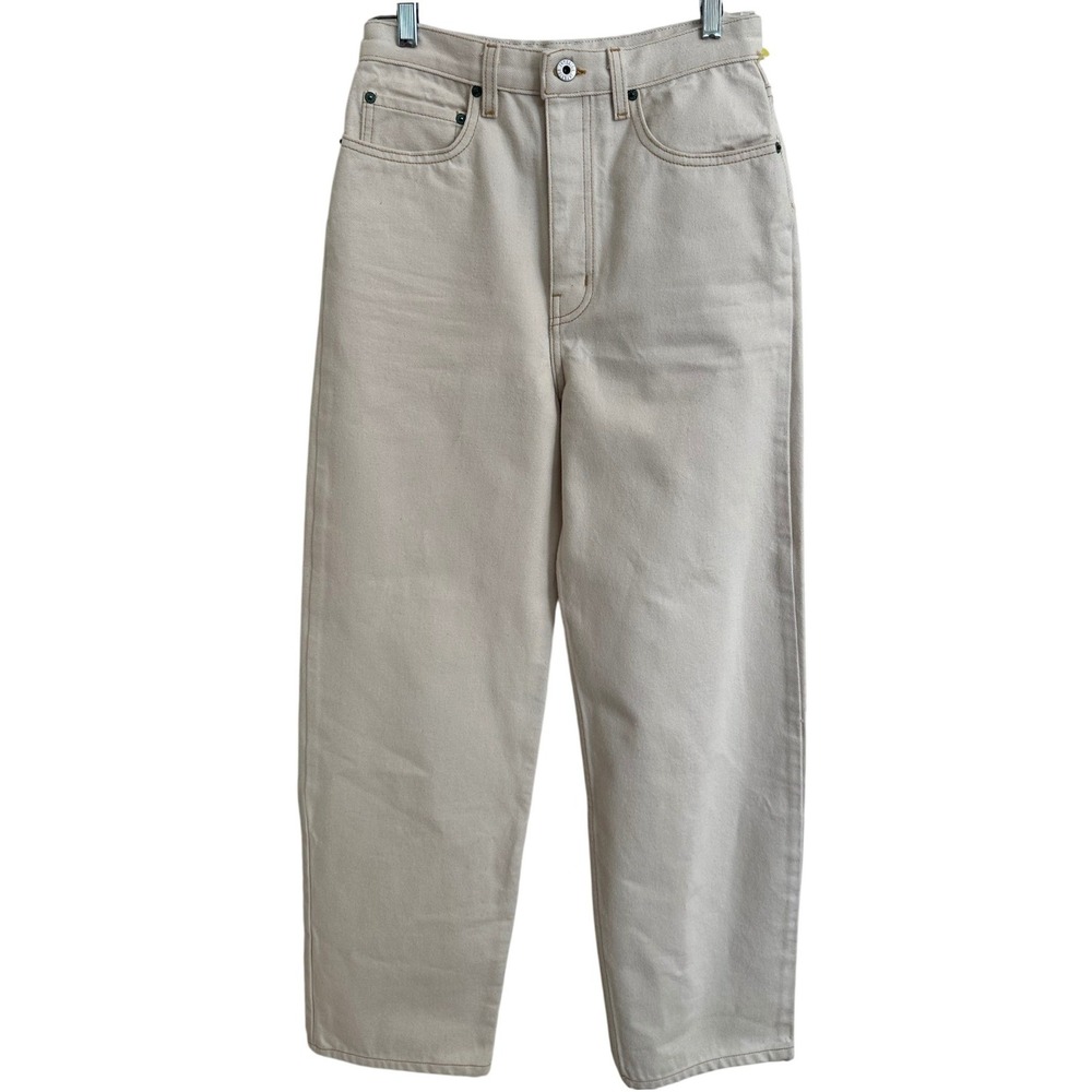 Interior NYC High Rise Straight Leg Jeans Ecru Off White‎ Cotton Denim Size 27
